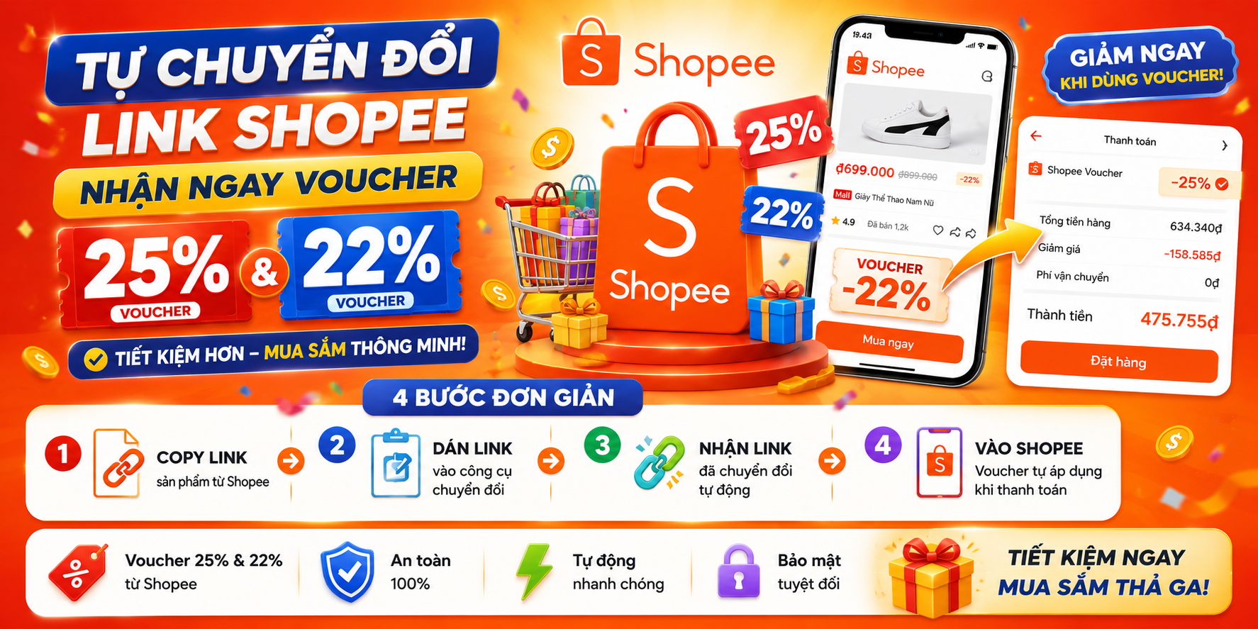Mua sắm Shopee nhận voucher 25% và 22% từ Facebook và Instagram